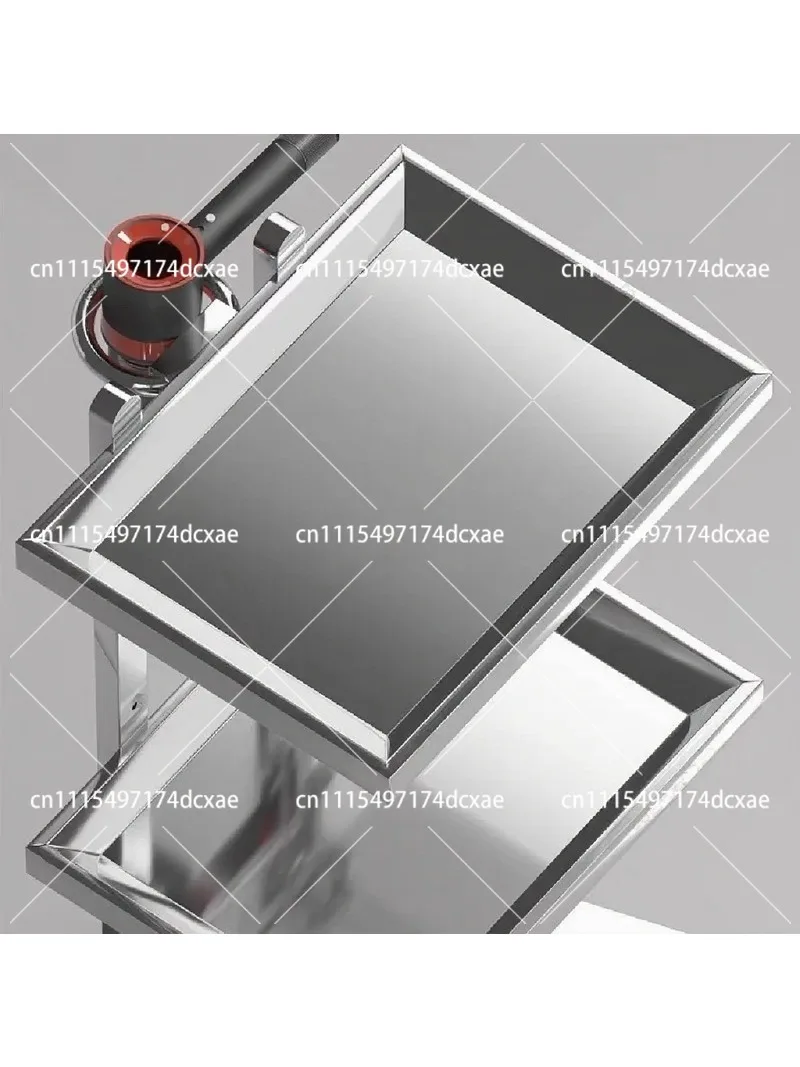 Stainless Steel Foldable 2-Tier Tool Cart Trolley for Beauty Salon Barber Shop Storage Workbench