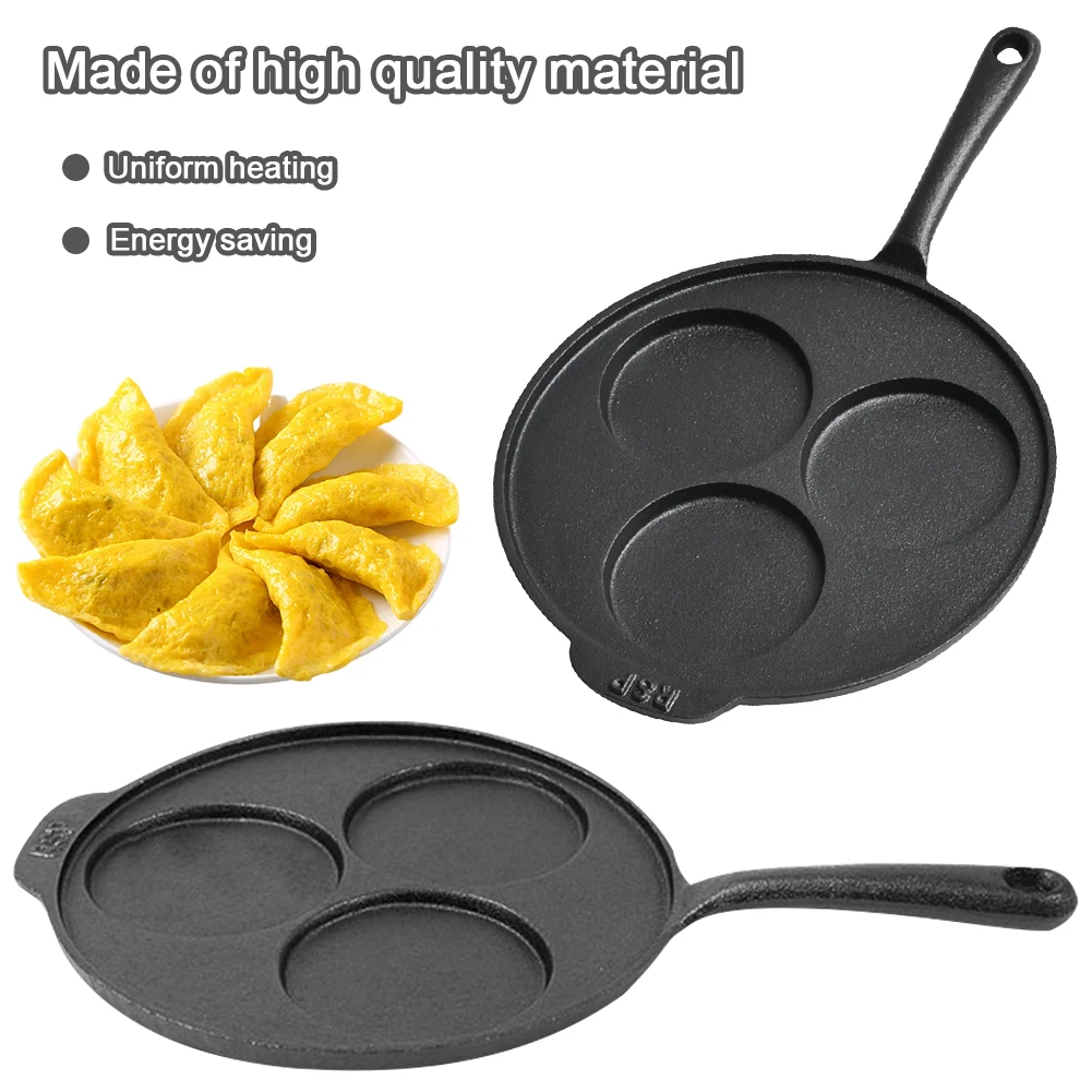 

Cast Iron Egg Pan Nonstick 3-Cup Pancake Pan 9 Inch Frying Pan for Gas Stove Induction Cookware