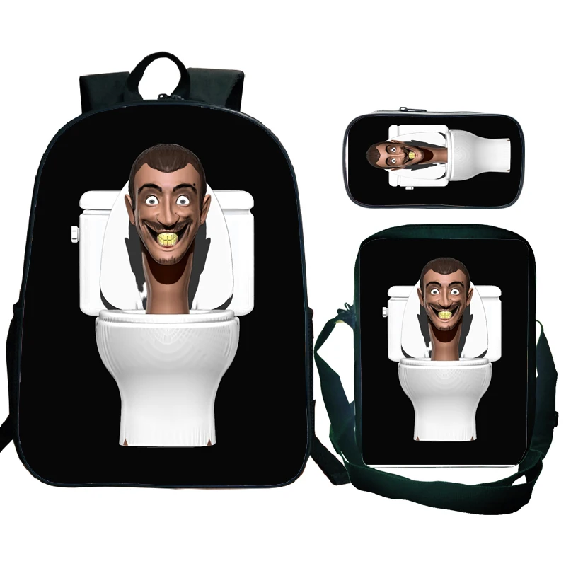 3pcs Skibidi Toilet Backpack Speakerman Camcordeman Knapsack with Crossbody Bag Pen Case Camera Man Small Schoolbag Gift Y2K Bag