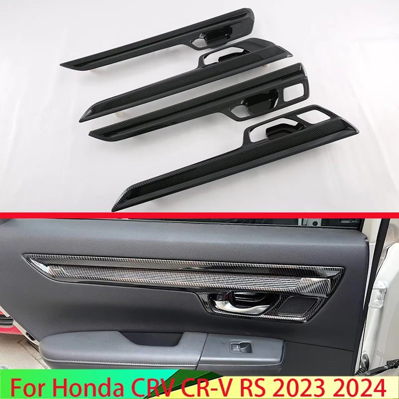 

For Honda CRV CR-V RS 2023 2024 Carbon Fiber Style Inner Door Handle Cover Catch Bowl Trim Insert Bezel Frame Garnish