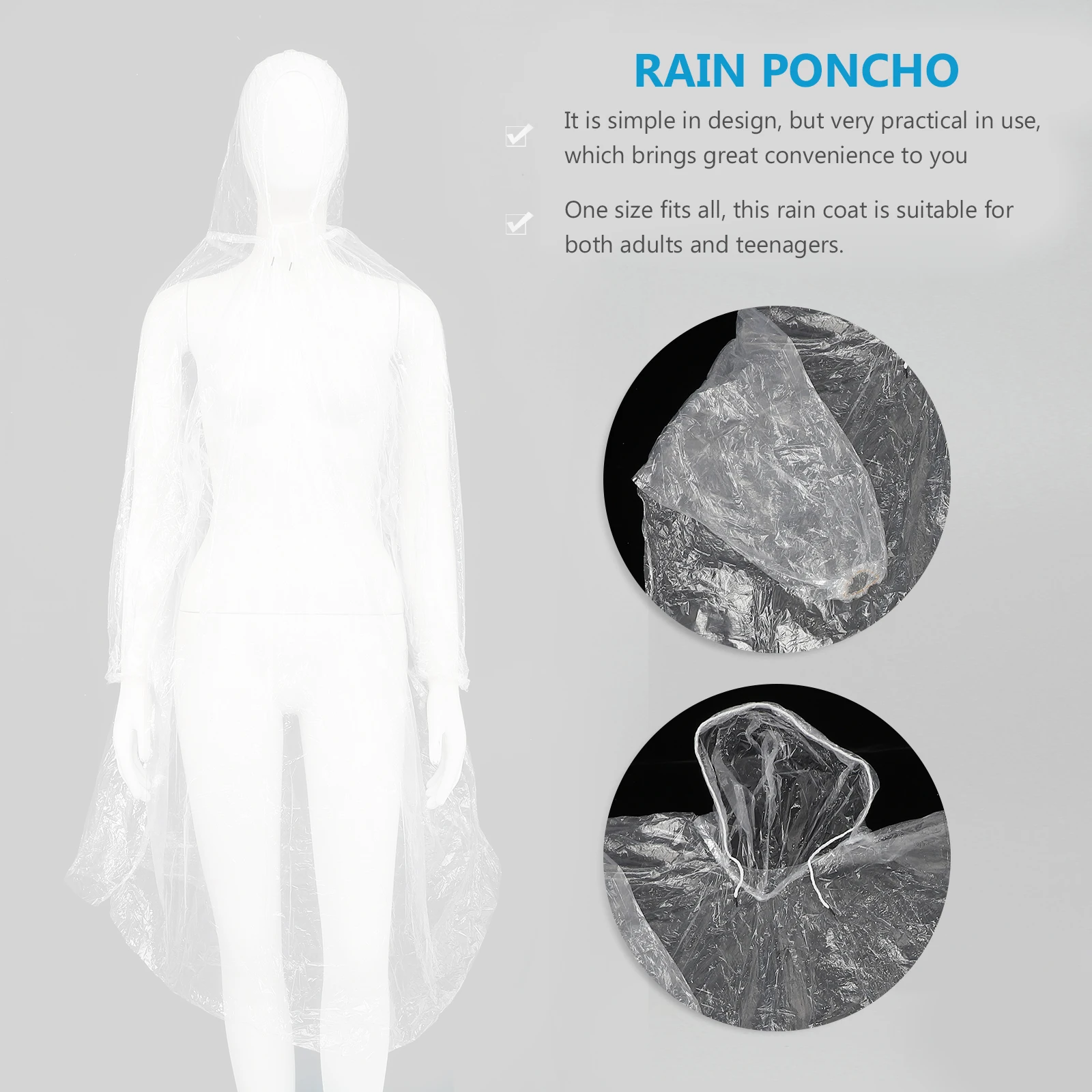 

10 Pcs Waterproof Raincoat Hood PE Plastic Poncho Adults One Size Emergency Rain Gear Hiking Camping Travel Outdoor Festival