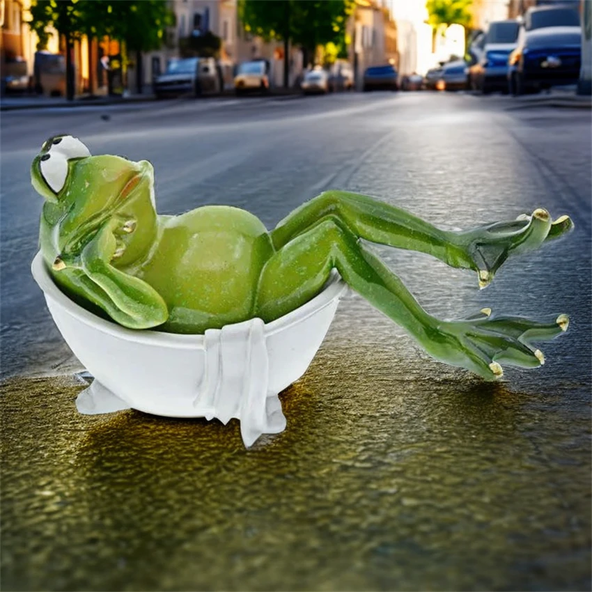 

Resin Frog Figurine In Bathtub Statue,home decor sculptures & figurines,Ornaments for home, bathroom accessories