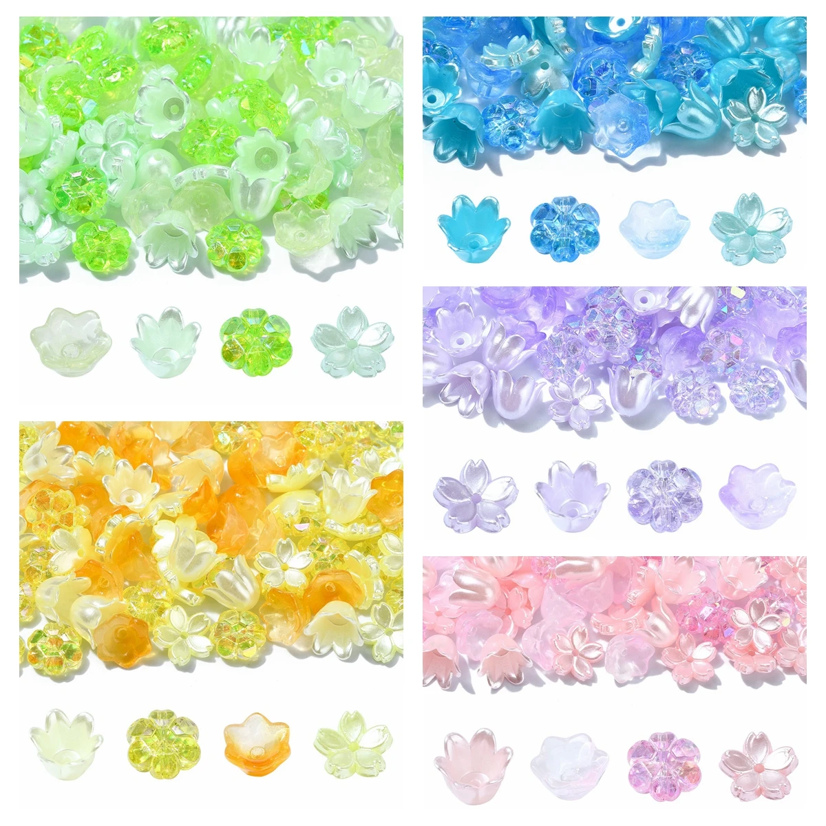 

About 100Pcs/set Flower Plastic & Acrylic Beads 5 Colors for DIY Jewelry Making Finding Kit