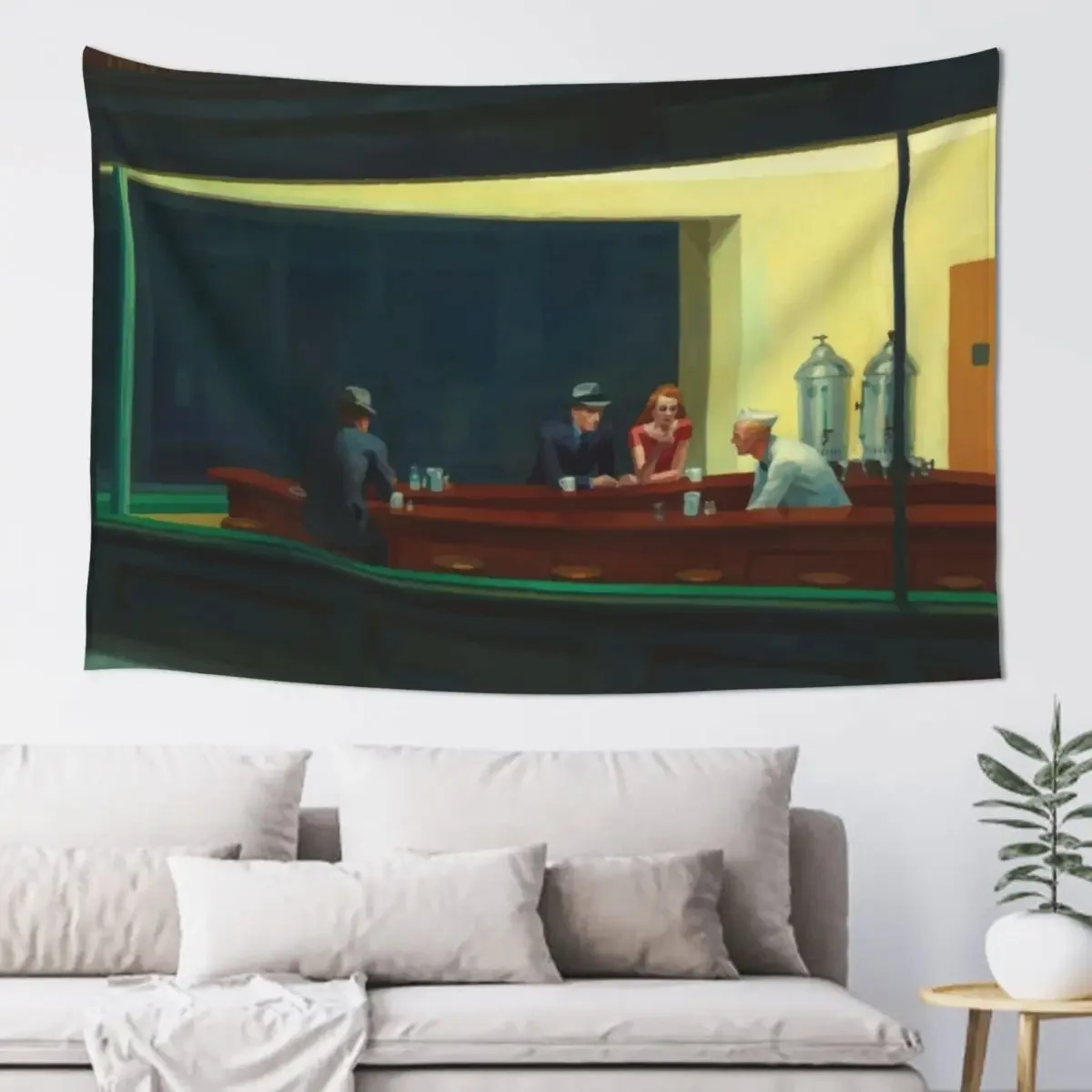 Nighthawks, Edward Hopper, Night Owl, Classic Painting Tapestry Living Room Decoration Bedroom Decor Tapestry