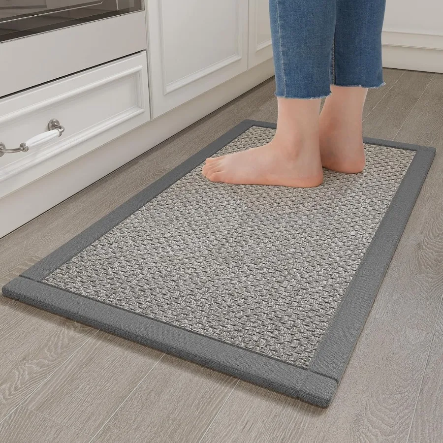 

Anti Fatigue Kitchen Mats for Floor 0.4" Thick Soft Cushioned Super Absorbent Kitchen Rugs Non Slip Washable JuteLike Woven Sin