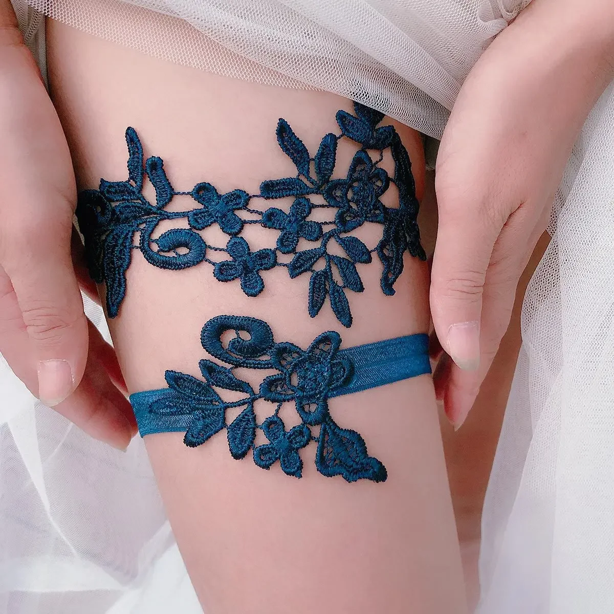 Sexy Navy Lace Appliques Wedding Garter Belt Bridal Thigh Leg  Ring For Women/Female/Bride