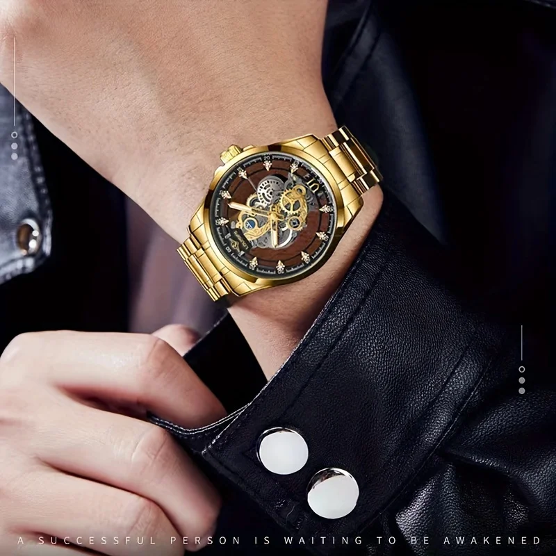 1 шт., Мужские кварцевые часы с ремешком из нержавеющей стали