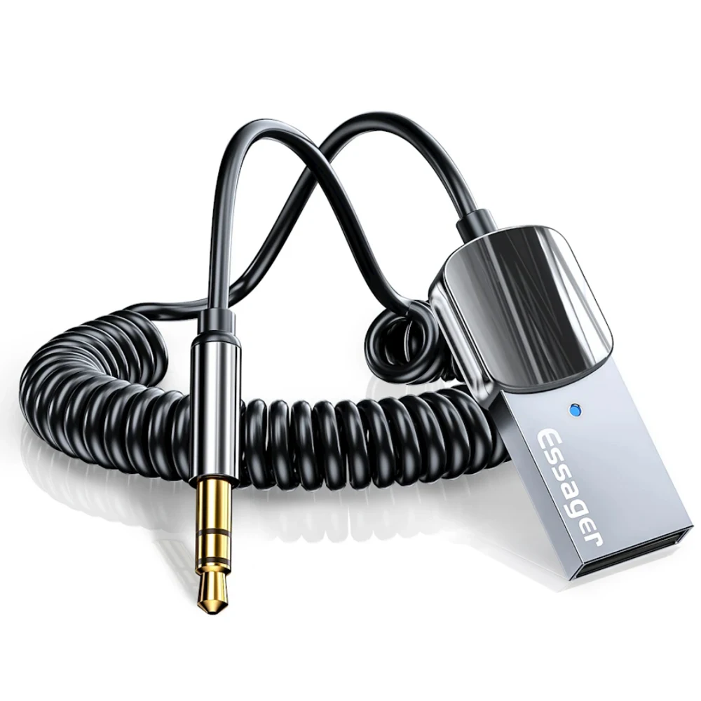 Essager Bluetooth Aux Adapter Dongle 3.5mm Jack to USB Car Audio Adapter Bluetooth 5.0 Handsfree Kit Car Receiver BT Transmitter