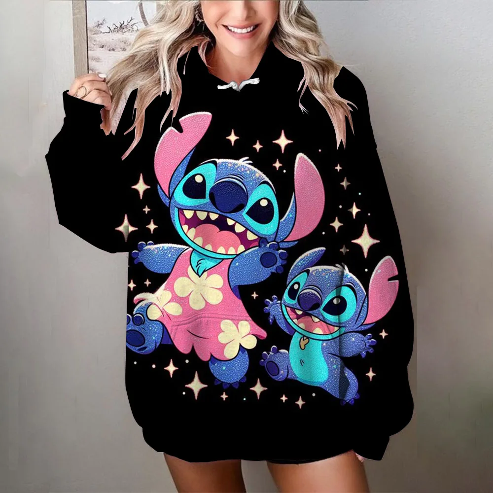 

Hip Hop Street Casual Disney Christmas Stitch print Female Hoodies Fashion Hoodie Oversize Loose New Sweatshirts Autumn Clothing