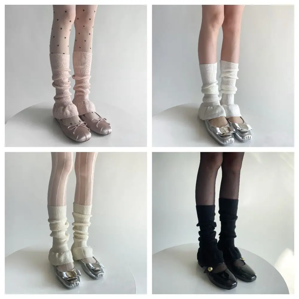 

Pile Socks Ballet Style Knitted Foot Cover Sweet Elastic Women Leg Warmers Y2K Warm Lolita Boots Cover Autumn/Winter