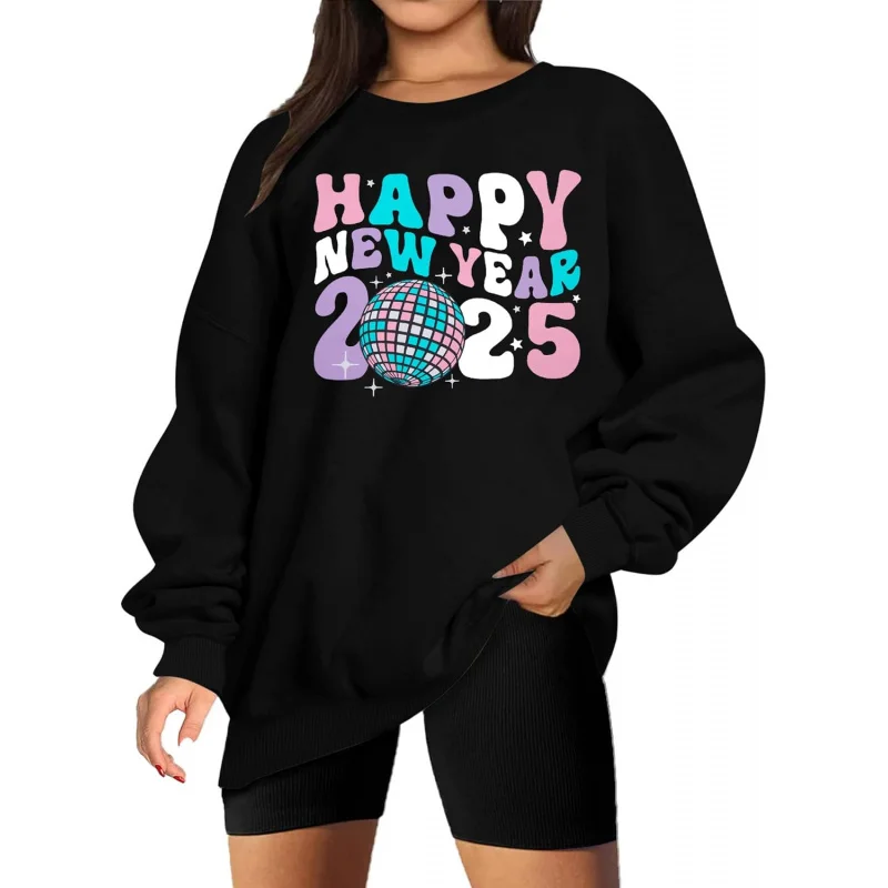 

Happy New Year Women's Sportswear 2025 Christmas Pullover Casual Round Neck Pattern