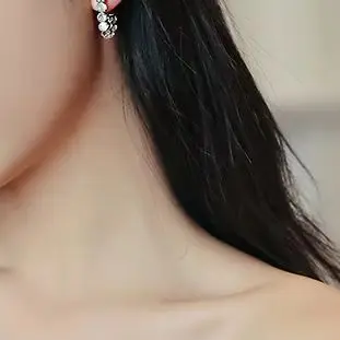 

925 Sterling Silver C-Shaped Hoop Earrings With Zircon & Cat's Eye Ear Accessories For Women
