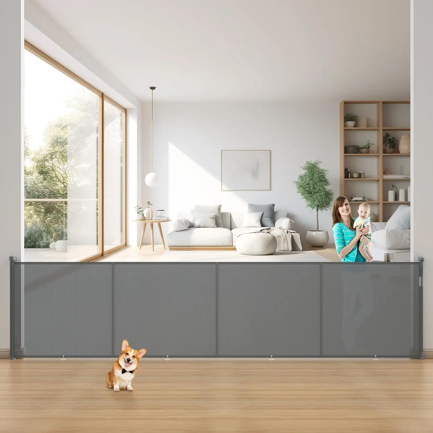 

Раздвижные ворота безопасности для детей 200 дюймов, высотой 42 дюйма, усиленные, 16,5 футов, для лестниц, для использования внутри и снаружи помещений, серые