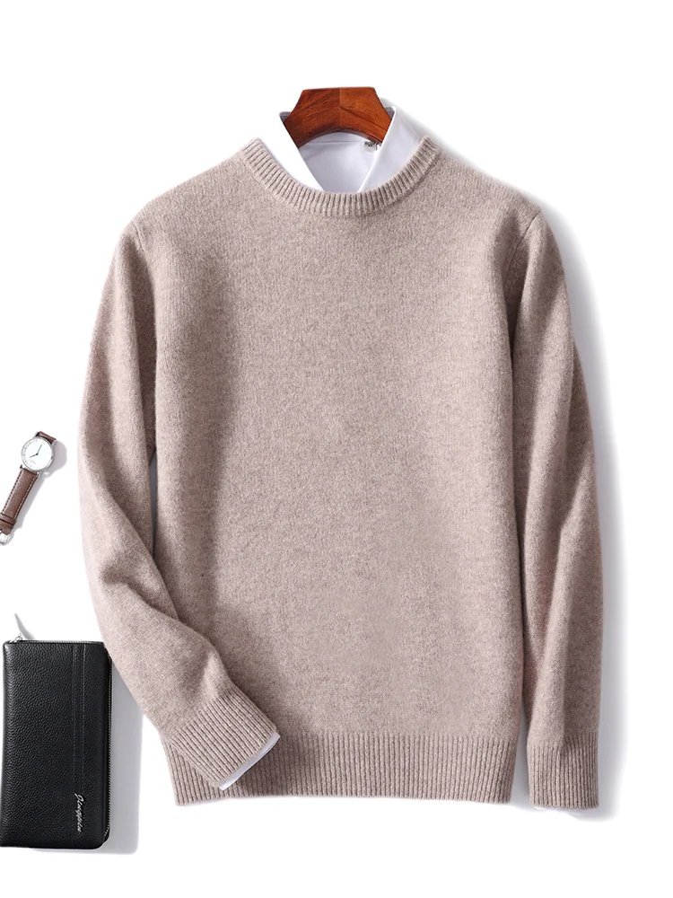 Men's O-neck Wool Sweater Autumn Winter Thick Soft Warm Basic Pullover 100% Merino Wool Knitwear Business Casual Clothes Top