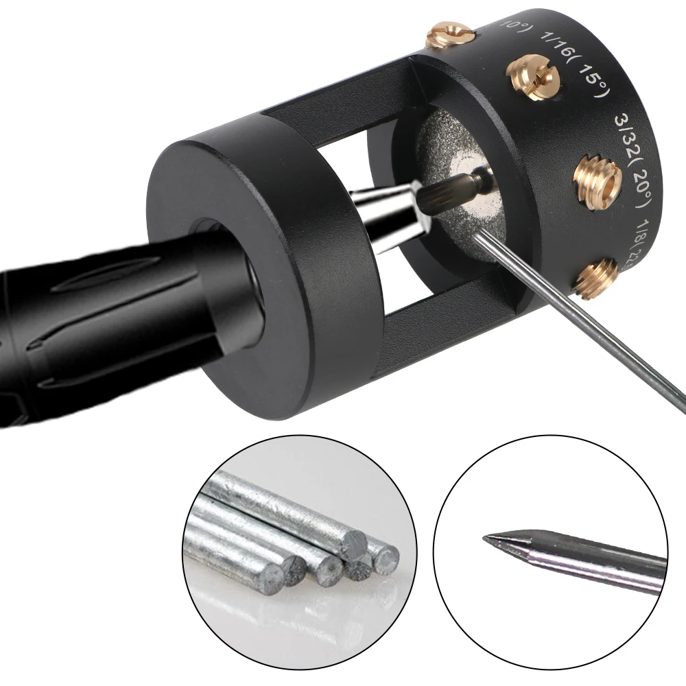 With Cut-Off Slots Multi-Angle 0.04"-1/8" TIG Welding Tool with 5x25mm Diamond Wheels Tungsten Electrode Sharpener Grinder Head