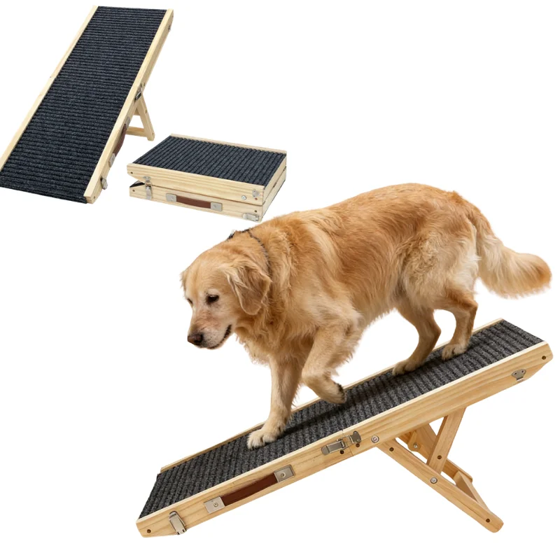 

Foldable Dog Stairs Non-Slip Wooden Pet Ladder Portable Ramp for Senior Dogs Multi-Scene Suitable Easy Storage High Traction