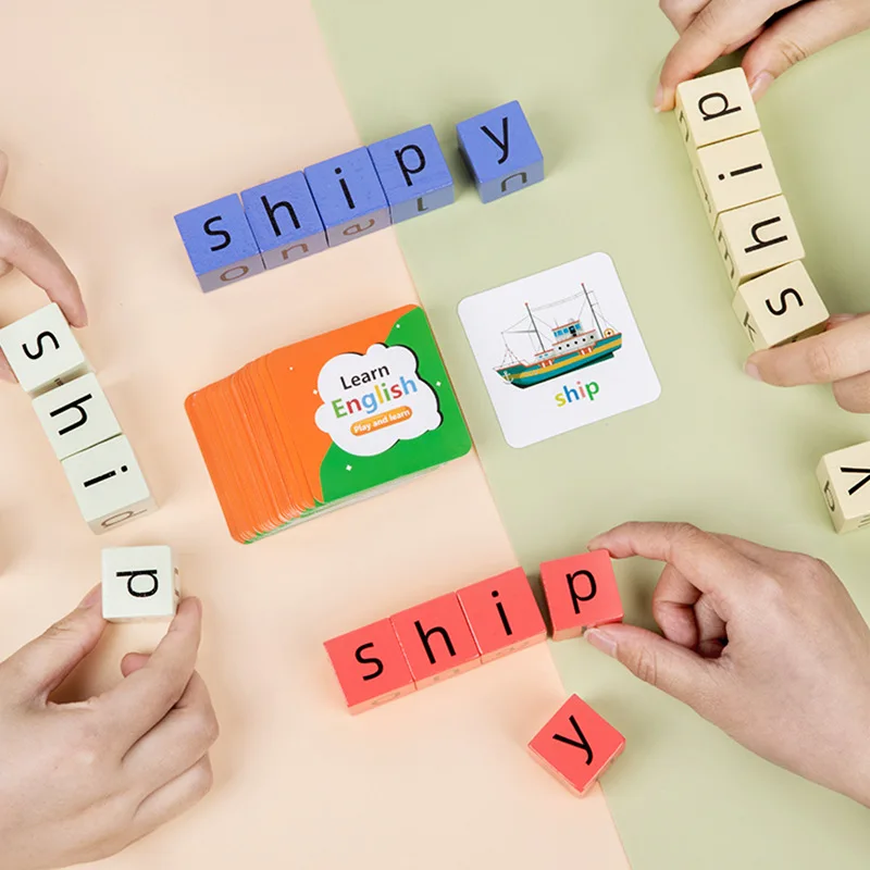 Fun Letter Spelling English Words Wooden Blocks Flash Cards Game Parent-Child Interaction Montessori Educational Language Toys