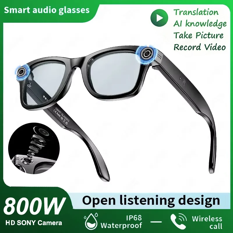 2026 Smart Glasses Heren 8MP Camera WiFi Bluetooth Touch Control IP67 Waterdicht AI Vertaling Geluidsdemping AI Bril Dames