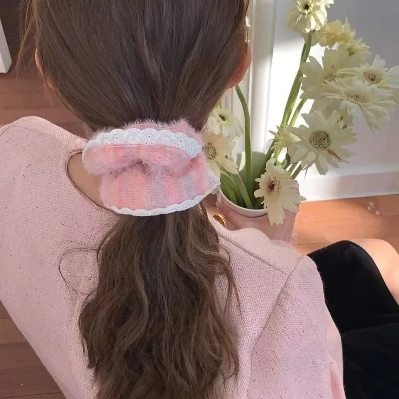 Обруч для волос с лентой в балетном стиле, тяжелая промышленность, горячее кружево с бриллиантами, обруч для волос с толстой кишкой, милый кремовый обруч для волос для девочек, веревка для волос Fem