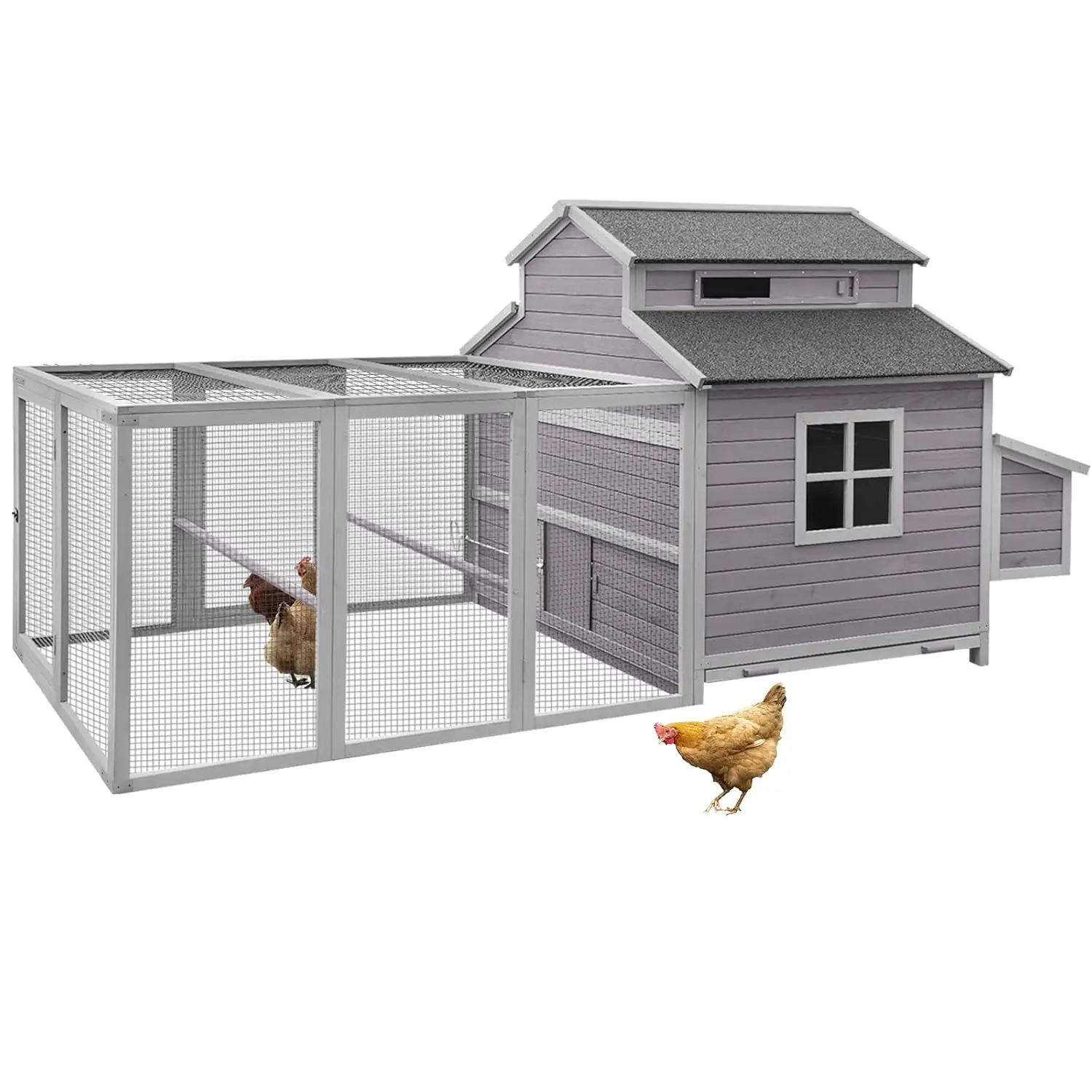 

115'' Wooden Chicken Coop Run Nesting Box Waterproof Roof Leak Tray for 8-10 Hens Backyard Farm, Customized