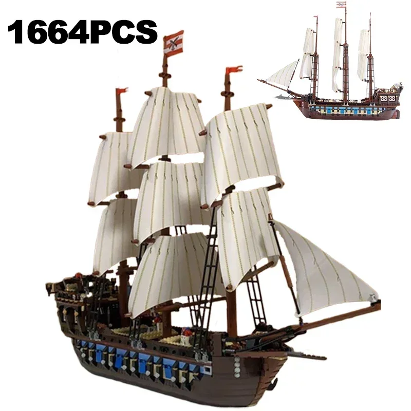 

1664PCS Moc Technical Medieval Pirate Imperial Flagship Building Block Warship Sailboat Ship Model Brick Toy Kid Adult