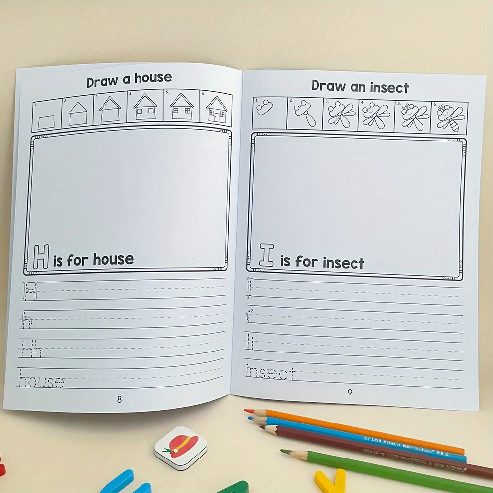 Uppercase and Lowercase Letters Tracing and Step-by-Step Drawing Workbook, Teacher Teaching Aids for Classroom and Homeschool