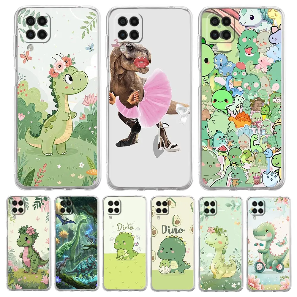 Soft TPU Cover for Samsung Galaxy A13 A15 A17 A23 A25 A32 A33 A35 A52 A53 A55 Transparent Phone Case Dino King Floral Dinosaur