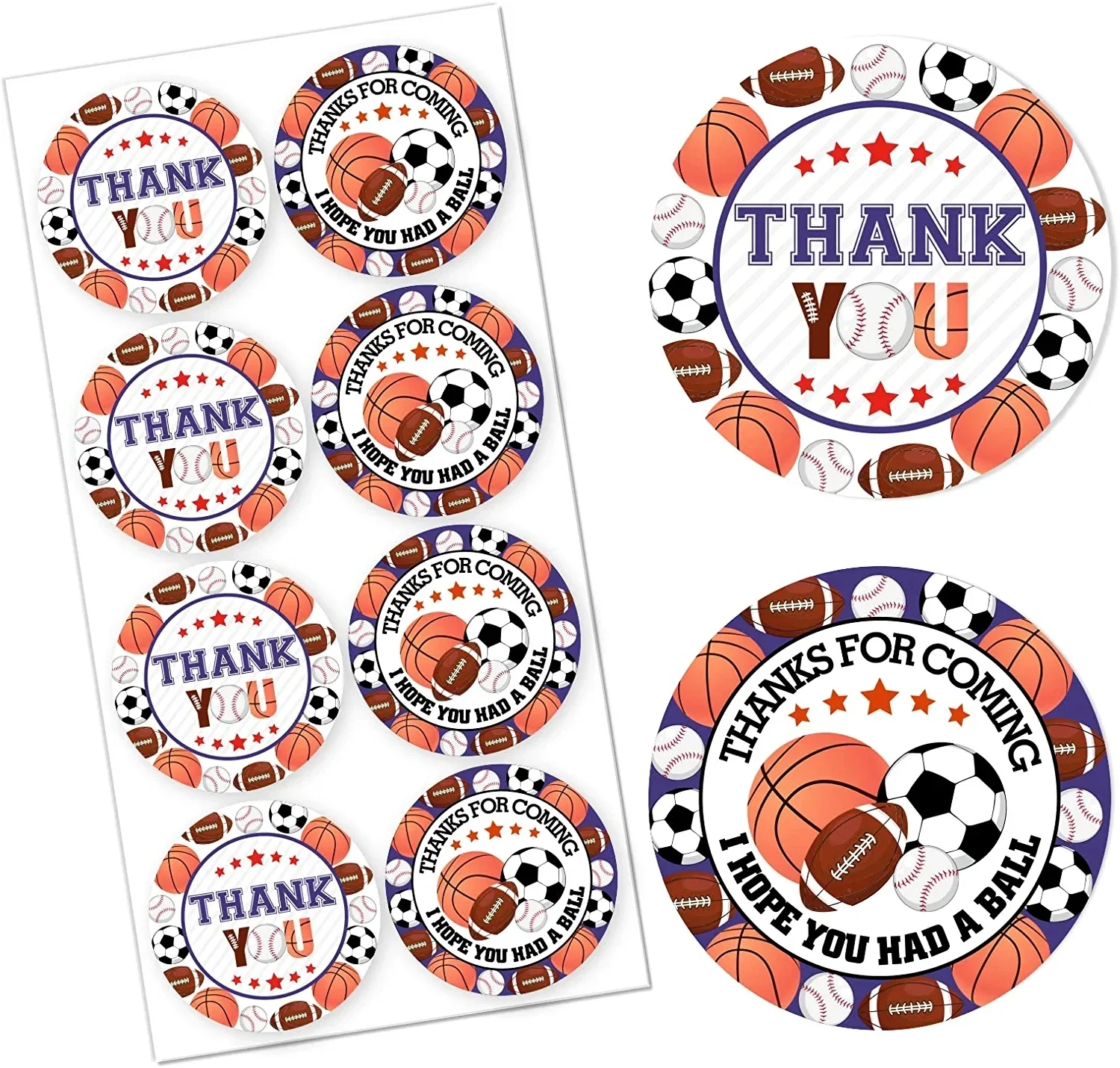 

Kreatwow-Sports Themed Stickers, Thank You Thanks for Coming Circle Labels, Birthday Party Favors, Baby Shower, 48Pcs