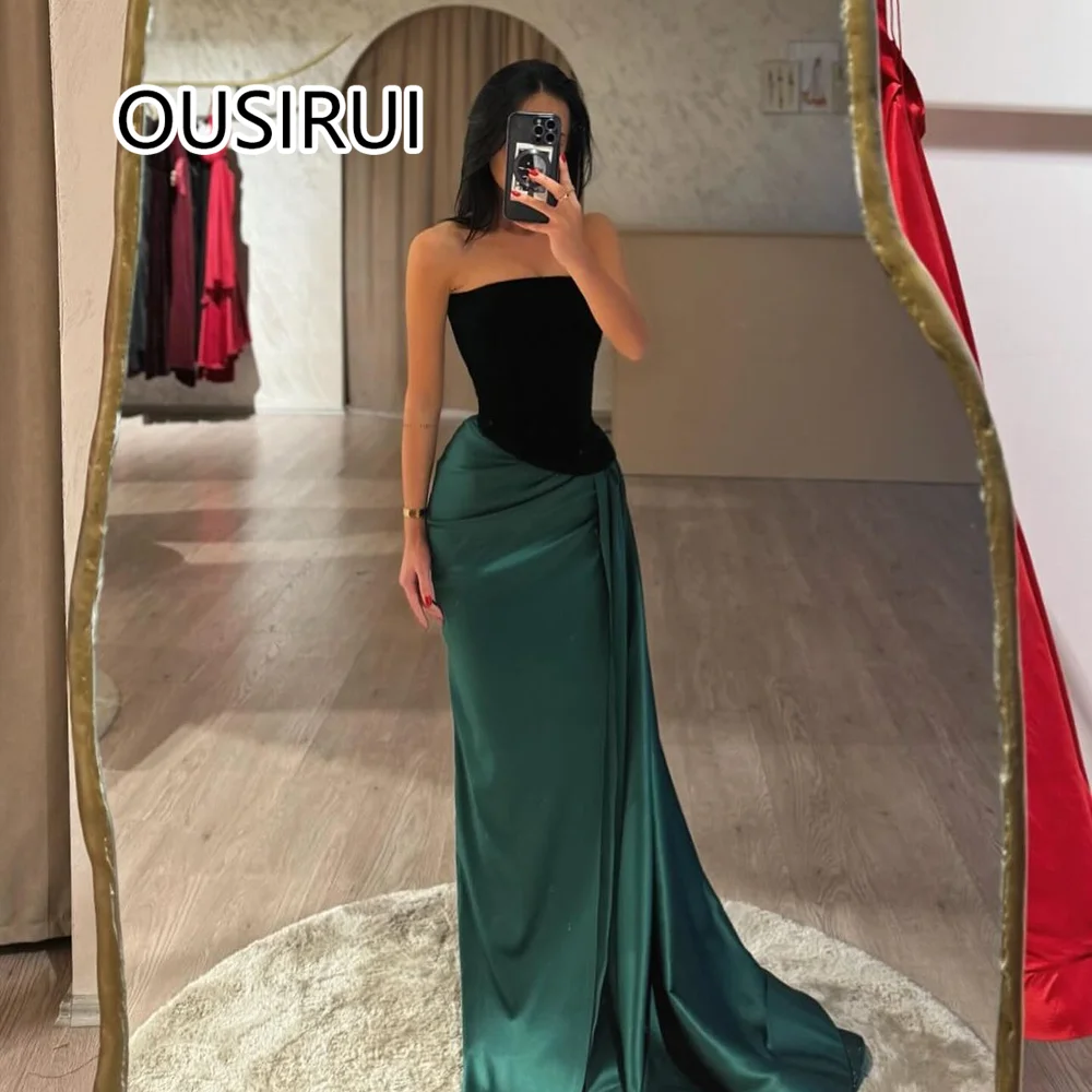 Boat Collar Velet Corset Sheath Sexy Evening Arab Dress Backless Court Women's Prom Gown with Side Split Trian Custom Made