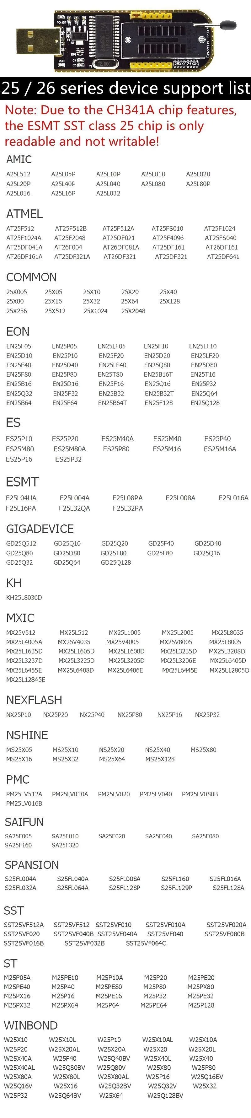 CH341B USB EEPROM Flash BIOS Programmiermodul mit SOIC8 SOP8 Testclip, SPI Flash Lese- und Schreibgerät für 24CXX 25CXX 93CXX Chips – Detail 5