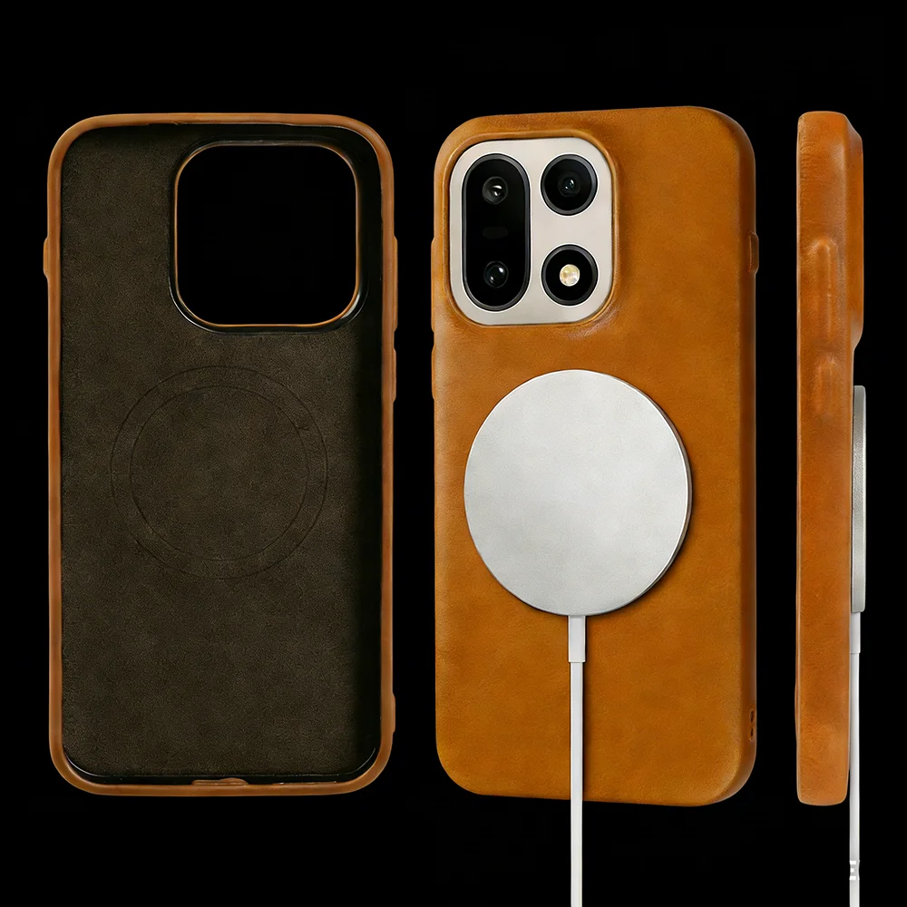 

For Magsafe Magnetic Genuine Leather Case For OnePlus 15 13 12 11 7 7T 9 9RT 10 Pro Nord N100 CE3 Ace5 Pro Phone Case Back Cover