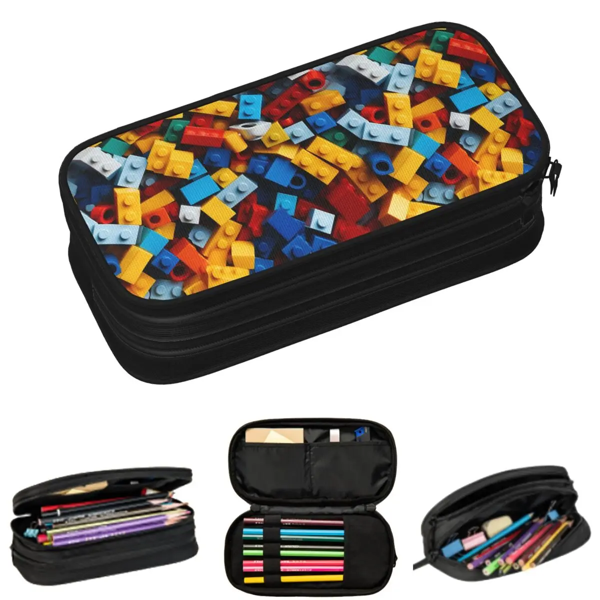

Colour Building Block Pattern Pencil Cases for Students Gifts Pen Box Pencil Bag Large Storage Pencil Pouch