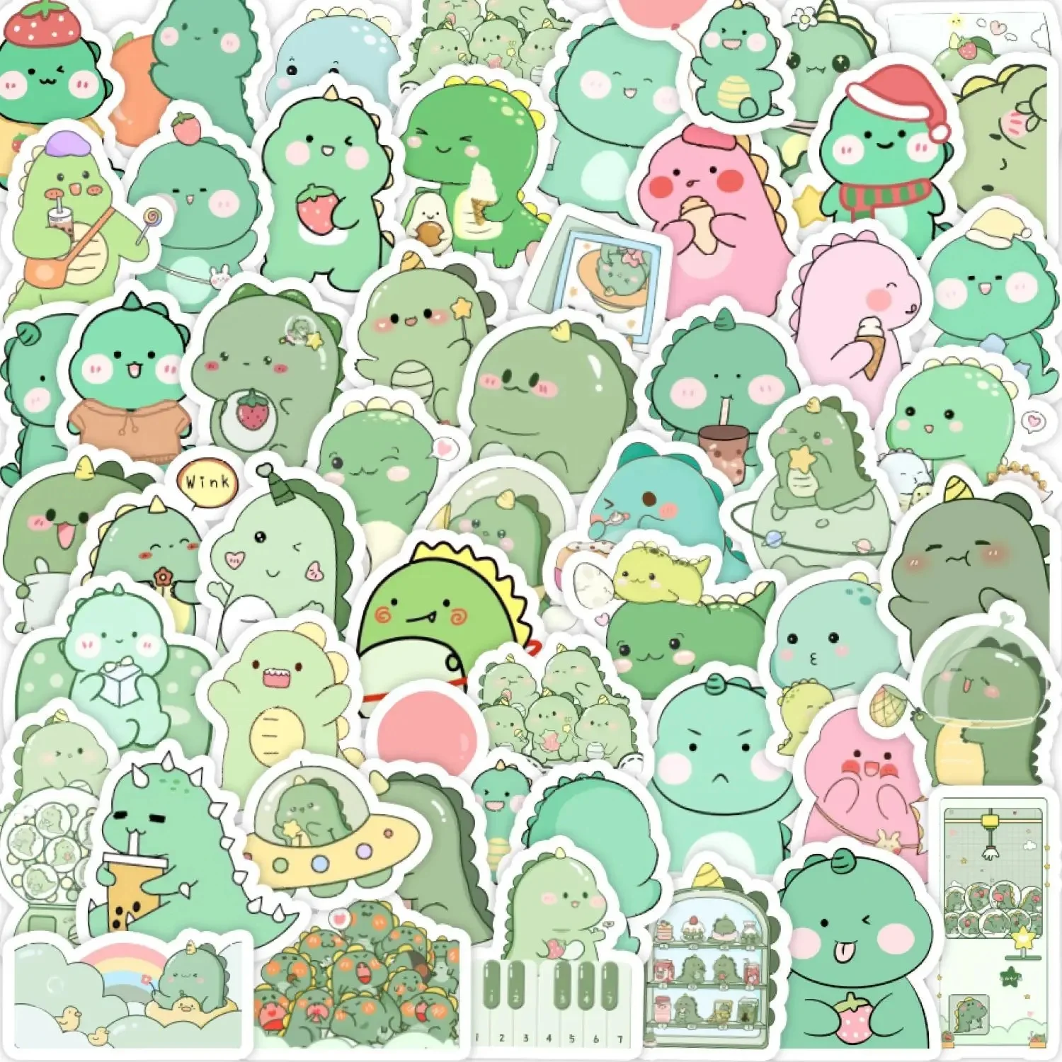 50PCS Small Dinosaur Graffiti Stickers Waterproof Stickers Skateboard Suitcase Decorative Stickers
