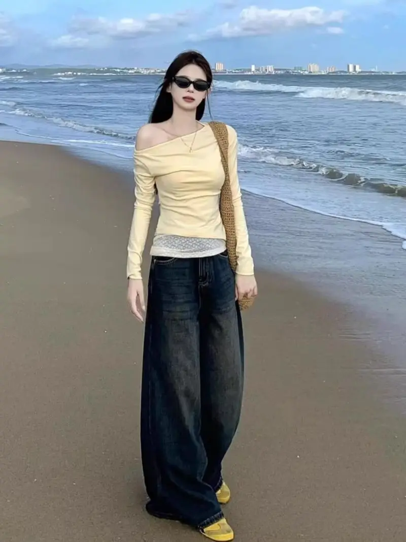 

Футболки с длинными рукавами, женские базовые хлопковые топы, свободная посадка, дышащая лоскутная ткань, удобная стильная ткань, осенняя повседневная поездка на работу