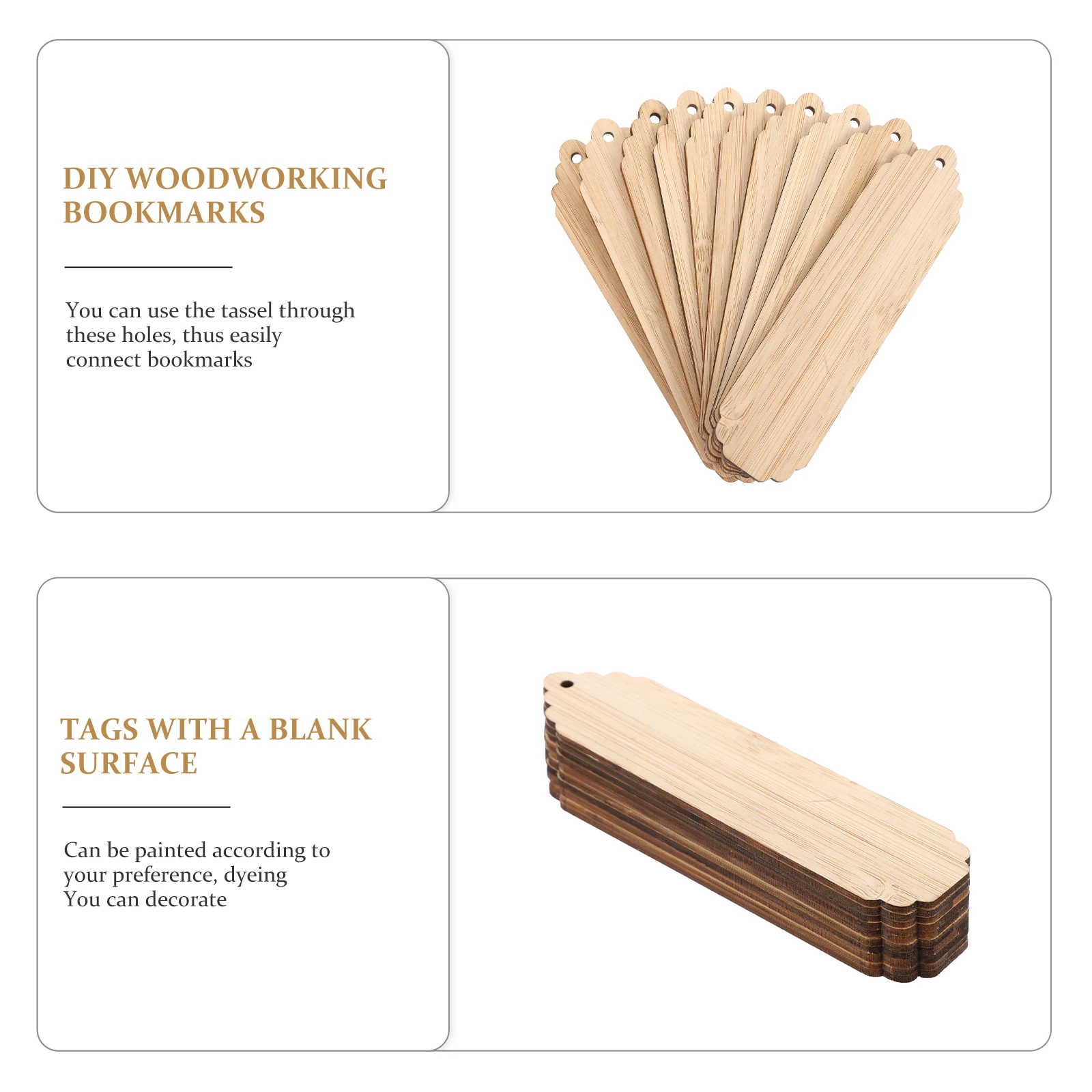

10Pcs Blank Wood Bookmarks DIY Craft Tags Unfinished Natural for Custom Painting Decorating Reading Page Markers Graduation Gift