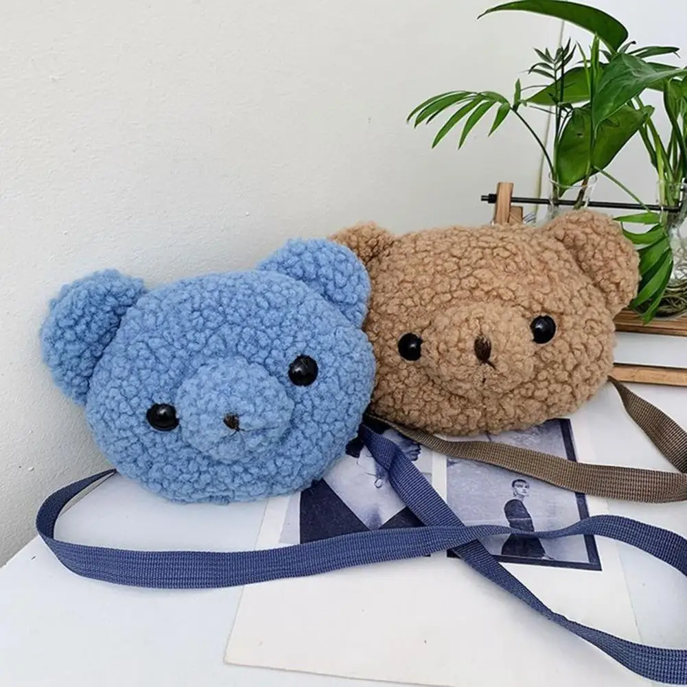 Plush Handbag Zipper Closure Cartoon Design Animal Shape Korean Style Decorate Soft Plush Bear Crossbody Shoulder Bag for Kids