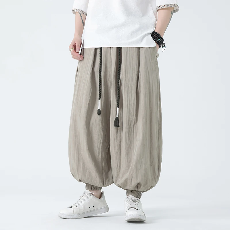 2024 Men Harajuku Casual pants Men Wide-leg Harem Pants Spring Summer Jogging Pants Cotton Linen Trousers Male Oversized Pants