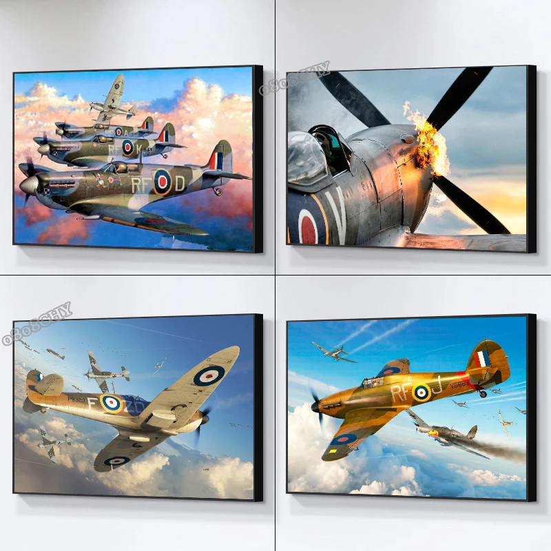 Póster de Worldwar Hawker Hurricane, impresiones en lienzo, pintura de formación Spitfire, imágenes artísticas de pared para decoración para sala de estar (sin marco)