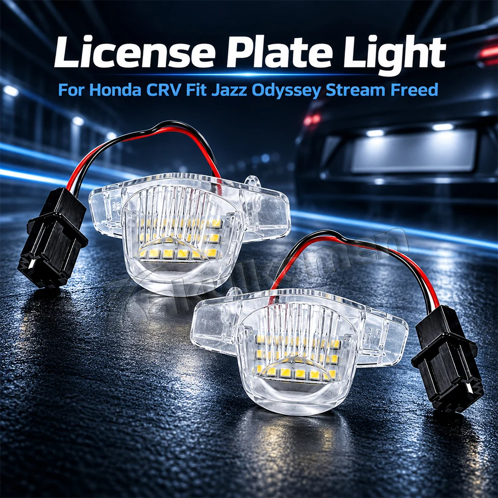 2Pcs Car Error Free LED Number License Plate Lights for Honda Crv Fit Jazz Crosstour Odyssey Stream Freed Logo Insight HRV FRV