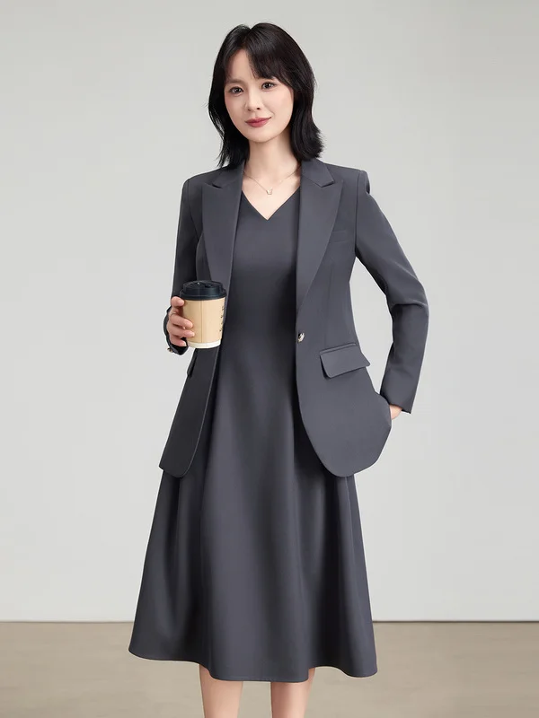 Business Casual Tailored Suit Set Women's Autumn Fashion Slim Fit OL Style Sleeveless A-Line Dress Two-Piece Ensemble