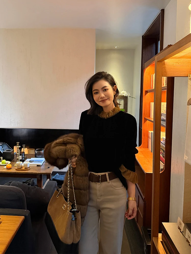 

Ele Velvet Fiber Base irt Women's Faion Queen Wood ain High-End Boting irt Spring Season by the MENG