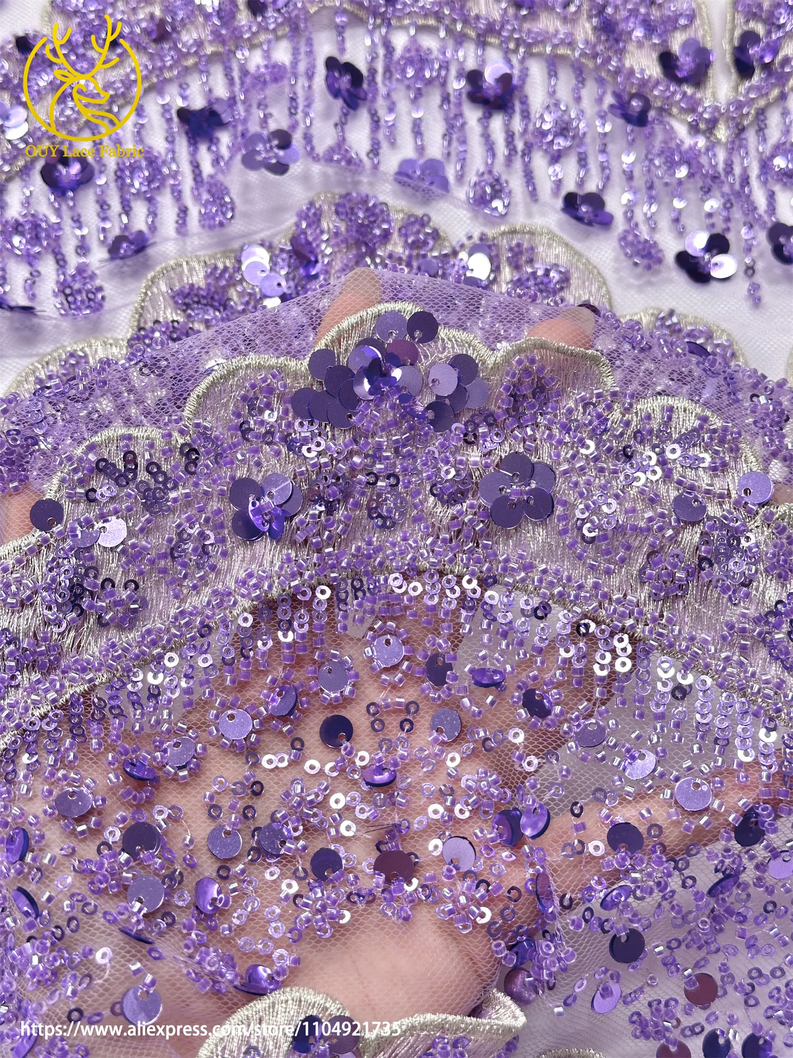 3D Luxuriöser Afrikanischer Stickerei-Spitzenstoff 2026 Hochwertiger Französischer Perlen-Pailletten-Spitzenstoff für Brautkleider und Festkleider – Detail 6