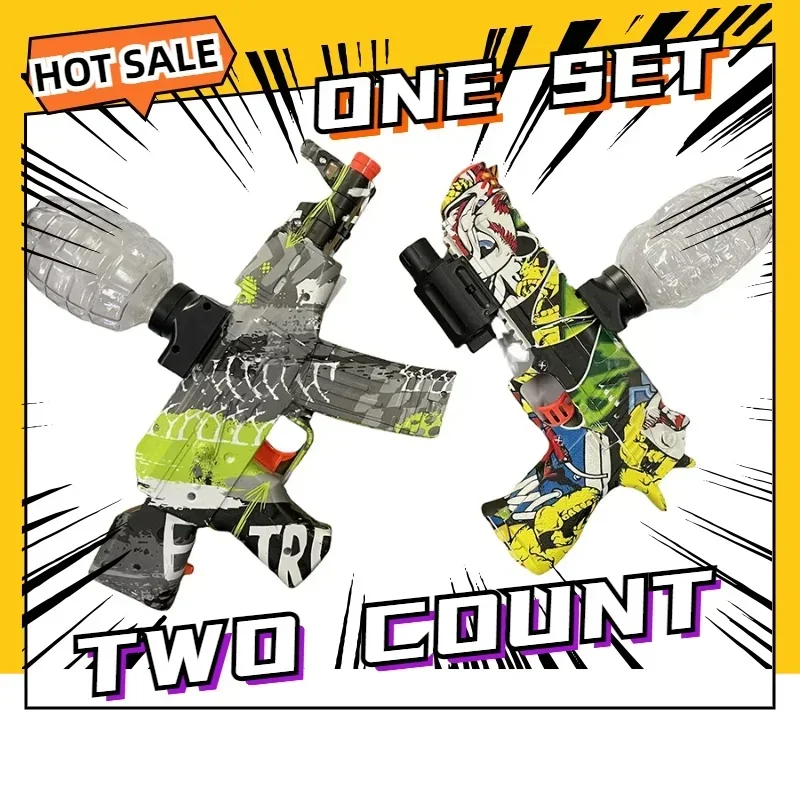 1 conjunto de 2 contagens de bola de gel blaster arma de brinquedo jogo de batalha ao ar livre, águia do deserto, ak47