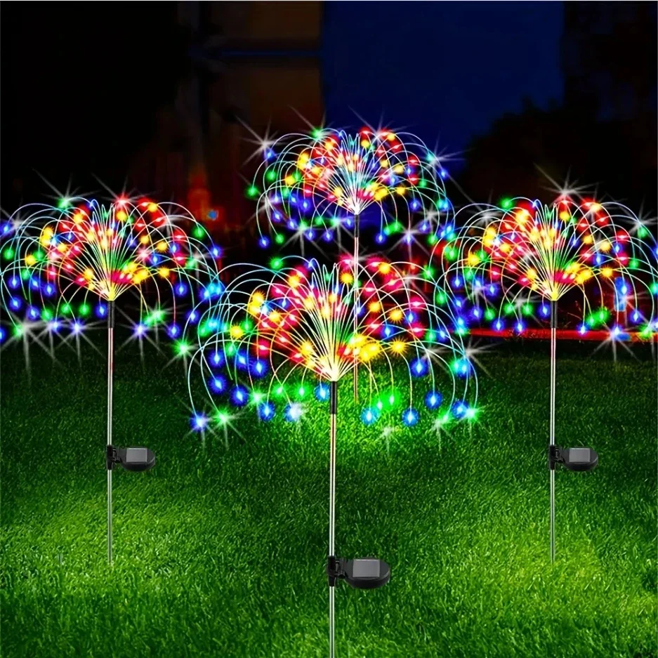 8 Mode Solar Powered Outdoor Grass Globe Dandelion Fireworks Lamp 90/120/150/180/200 LED For Garden Lawn Landscape Holiday Light