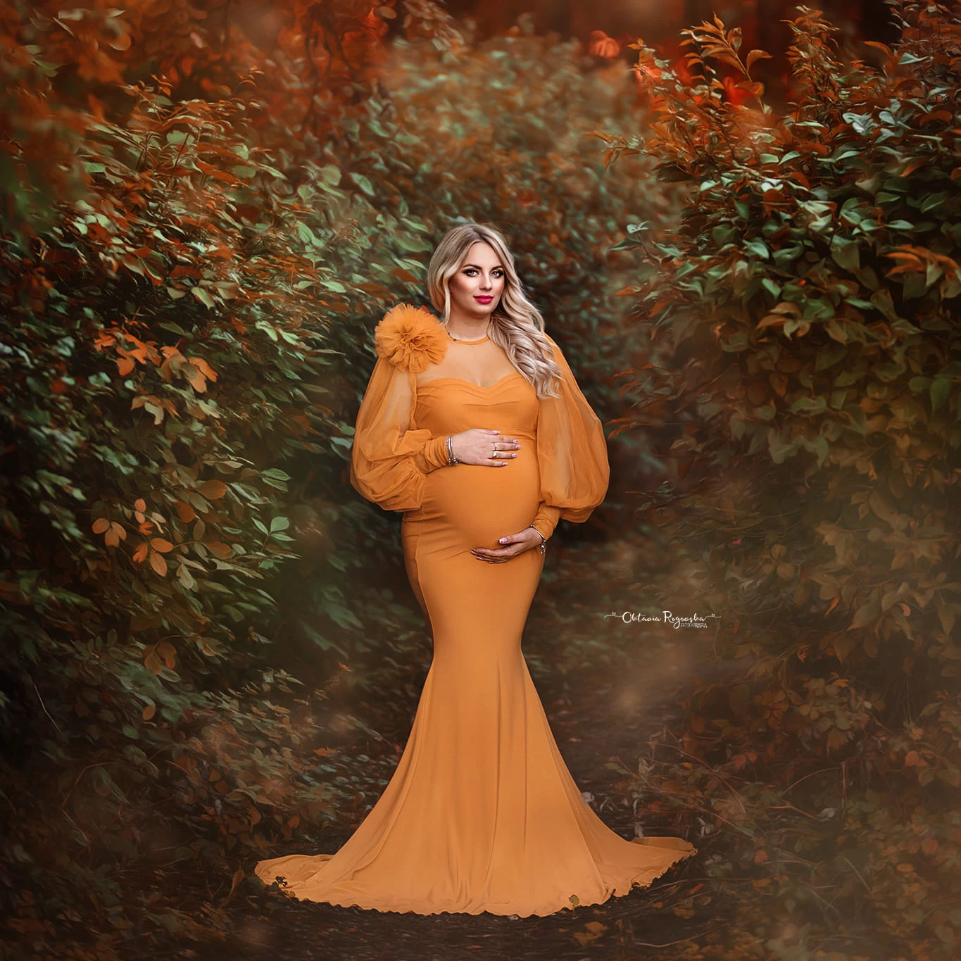 

Orange Mermaid Maternity Photoshoot Robes Sexy Sheer Neck Pregnant Women Dresses Long Sleeves Floor Length Baby Shower Gowns