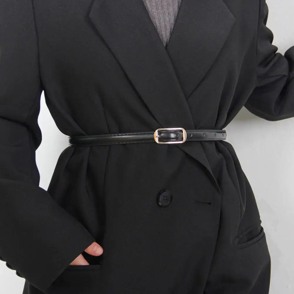 Women Imitation Leather Belt Women Waistband Adjustable Imitation Leather Women's Waist Belt for Dresses Tops Thin Solid Color