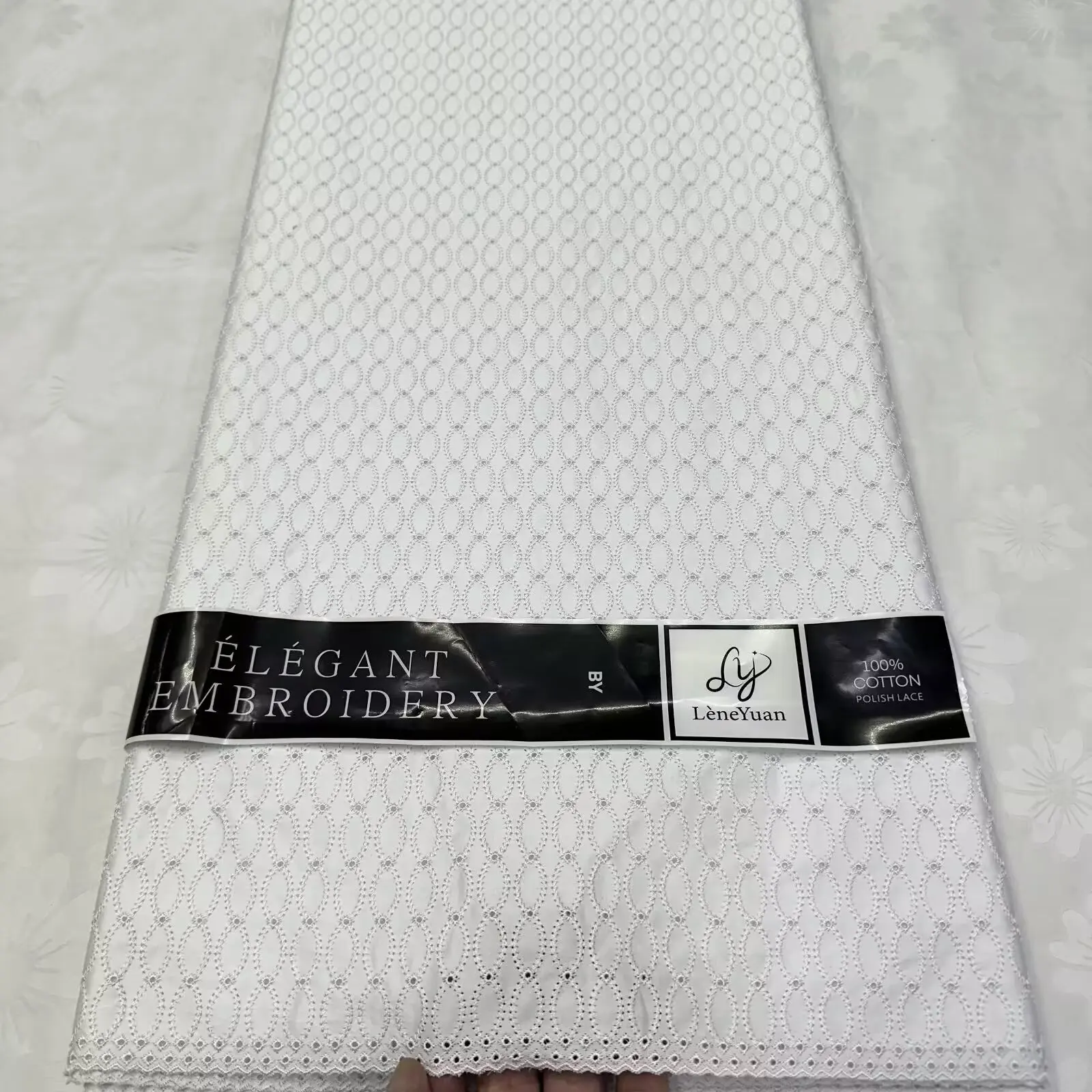 

2025 5 Yards Nigerian 100% Cotton Polish Lace Satin Embroidery Fabric High Quality Swiss Voile Lace Material For Men Dubai Style