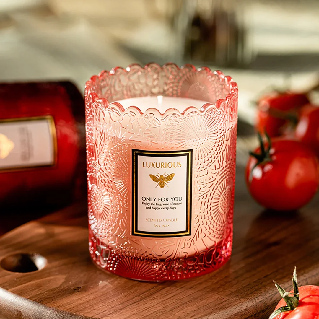 High‑Quality Lace Embossed Soy Wax Scented Candle, 7oz Smokeless Essential Oil Aromatherapy Candle for Home SPA, Holiday Gift De