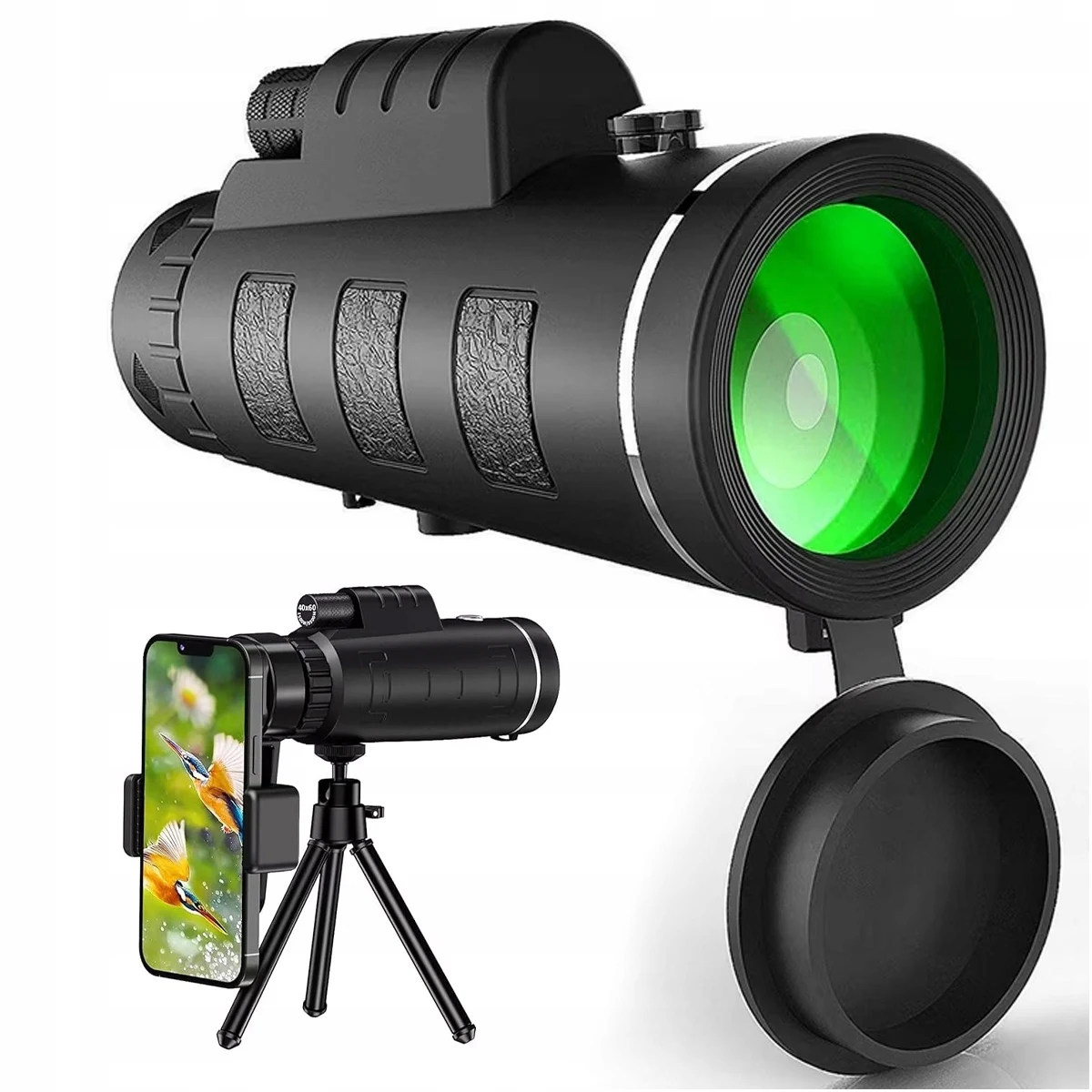 Monoculaire telescoop met statief en telefoonhouder 40x60 Hoge vergroting BAK4 FMC Volledig multi-coated optiek Waterdicht Compact Jagen Kamperen Vogels kijken Dieren in het wild Concert Sport
