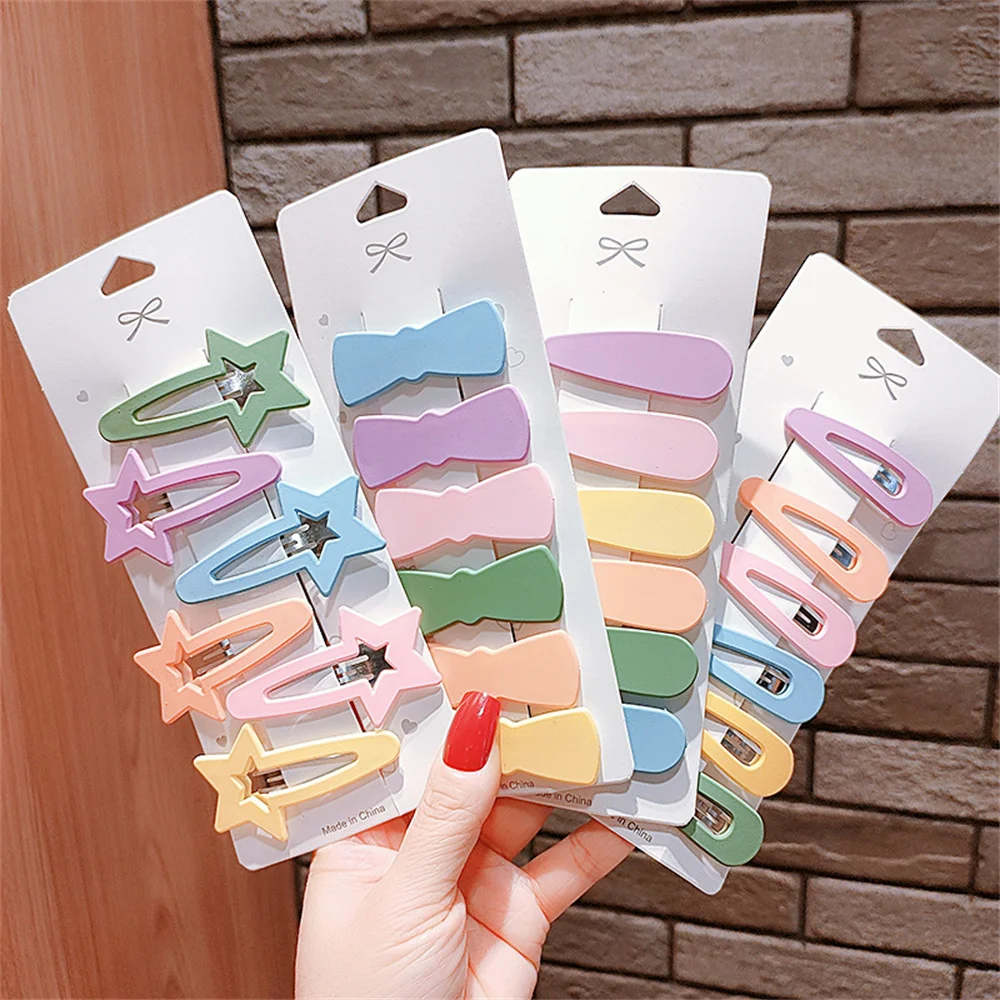 6Pcs/Set Hairgrip Candy Color Matte Hair Clip Rabbit Ears Oval Triangle Hairpins Women Girls Hair Accessories Geometric Barrette